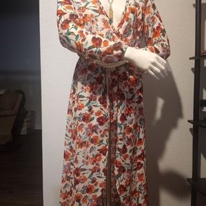 Floral v neck long sleeve dress